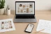 Professional personal branding workspace with laptop, smartphone, brand